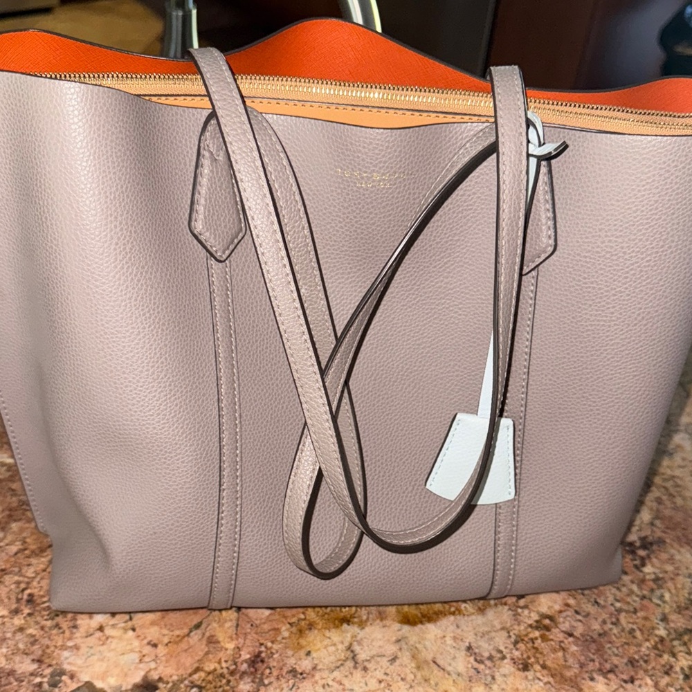 Tory Burch Tan Tote with Orange Lining